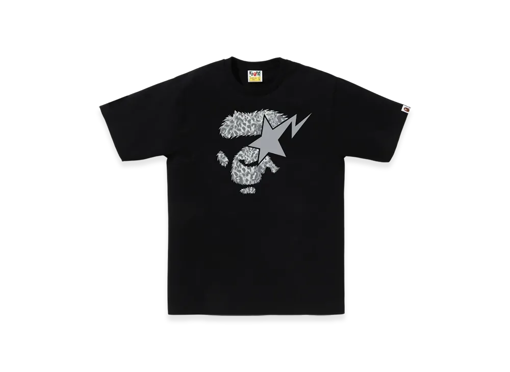A BATHING APE Wild Leopard Pattern Ape Face Sta Tee "Black"
