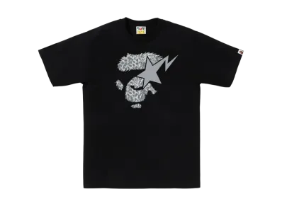 A BATHING APE Wild Leopard Pattern Ape Face Sta Tee "Black"