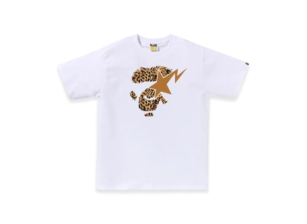 A BATHING APE Wild Leopard Pattern Ape Face Sta Tee "White"