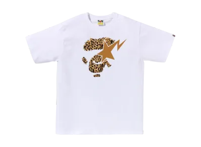 A BATHING APE Wild Leopard Pattern Ape Face Sta Tee "White"