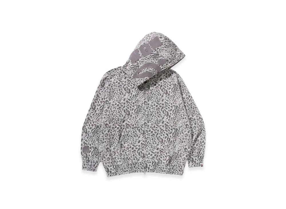 A BATHING APE Wild Leopard Pattern Shark Relaxed Fit Full Zip Hoodie "Grey"