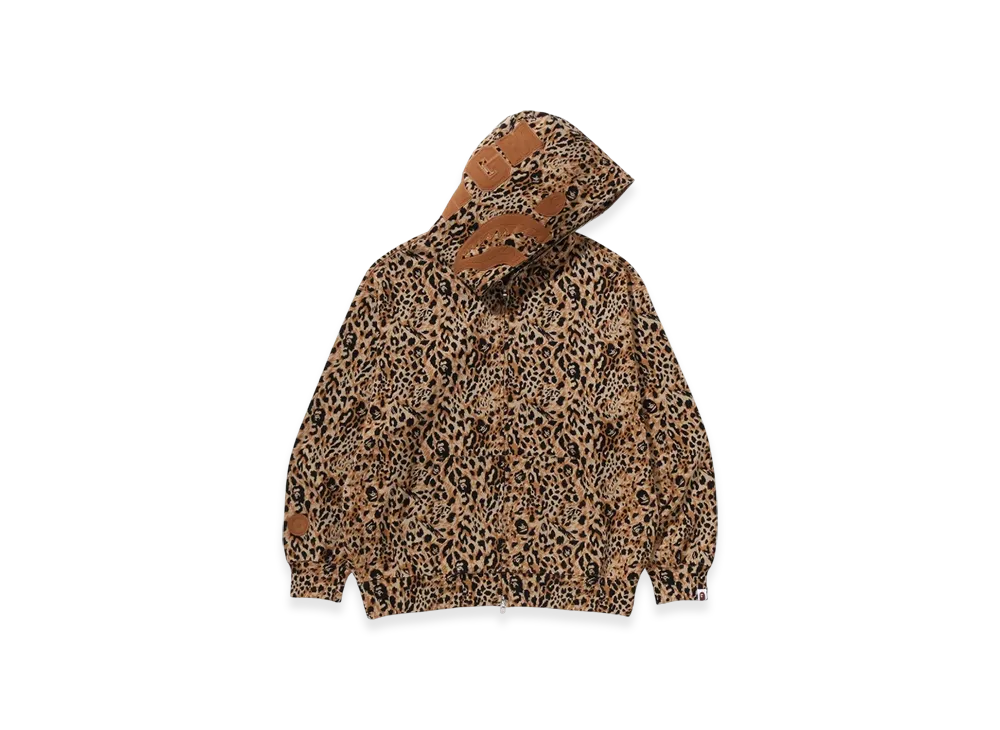 A BATHING APE Wild Leopard Pattern Shark Relaxed Fit Full Zip Hoodie "Beige"