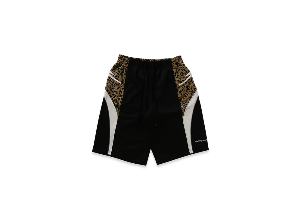 A BATHING APE Wild Leopard Pattern Knee Length Oversized Fit Track Shorts "Black"