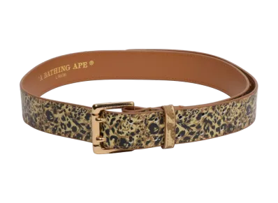 A BATHING APE Wild Leopard Pattern Leather Belt "Beige"