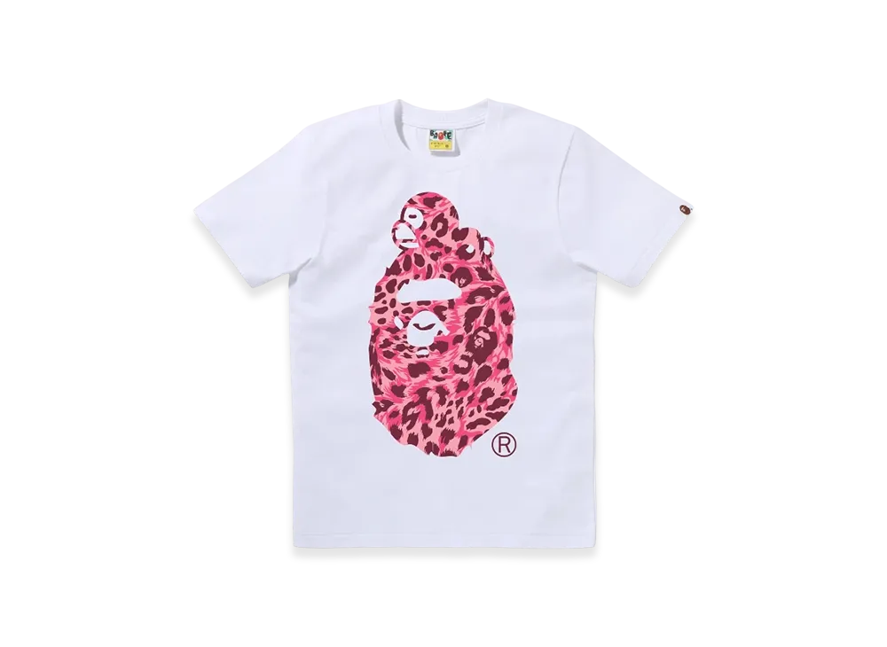 A BATHING APE Wild Leopard Pattern Milo On Big Ape Tee "White Pink"