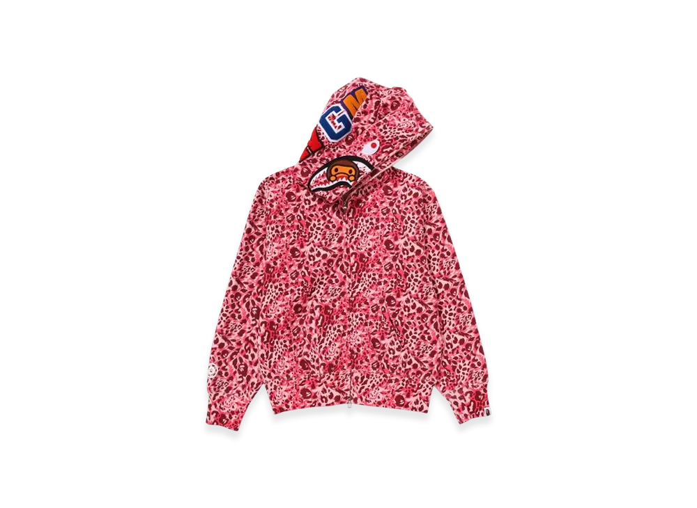 A BATHING APE Wild Leopard Pattern Milo Shark Full Zip Hoodie "Pink"