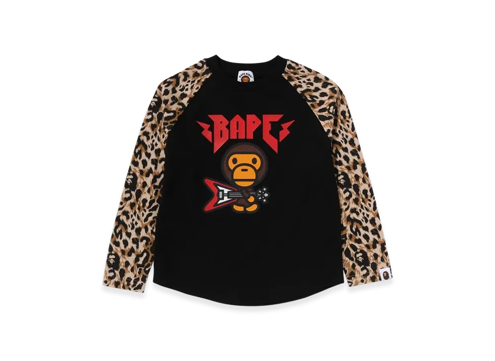 A BATHING APE Wild Leopard Pattern Baby Milo Raglan Ls Tee "Black"