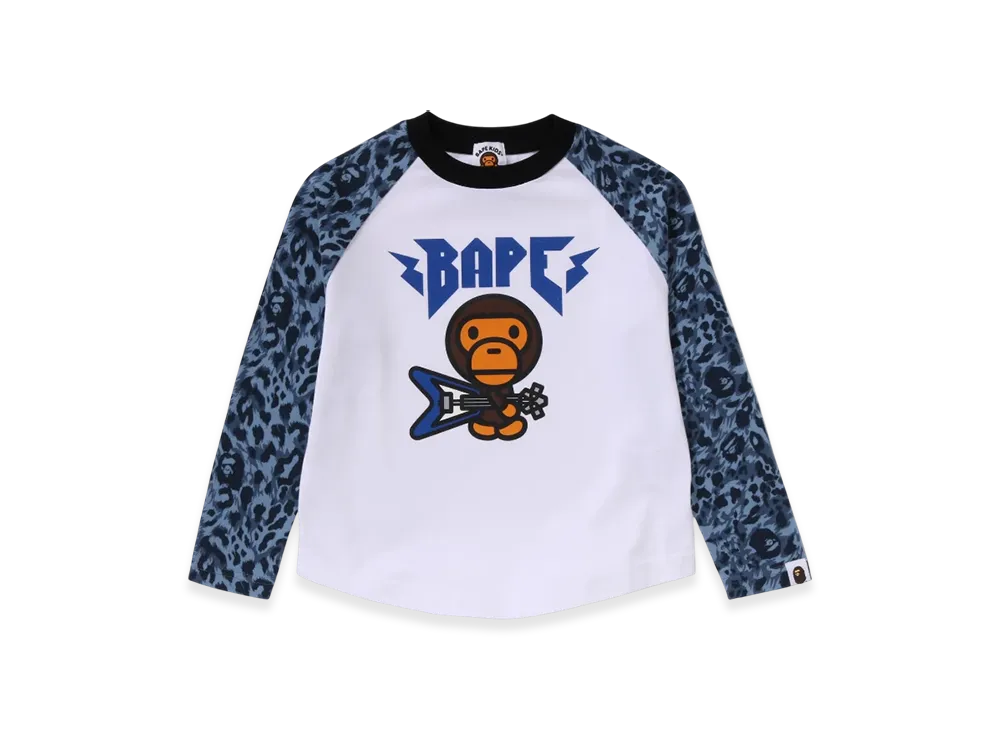 A BATHING APE Wild Leopard Pattern Baby Milo Raglan Ls Tee "White"