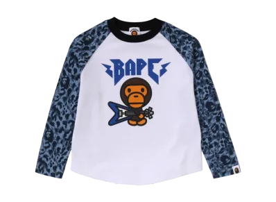 A BATHING APE Wild Leopard Pattern Baby Milo Raglan Ls Tee "White"