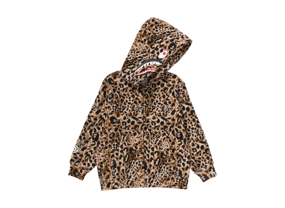A BATHING APE Wild Leopard Pattern Shark Zip Hoodie "Beige"