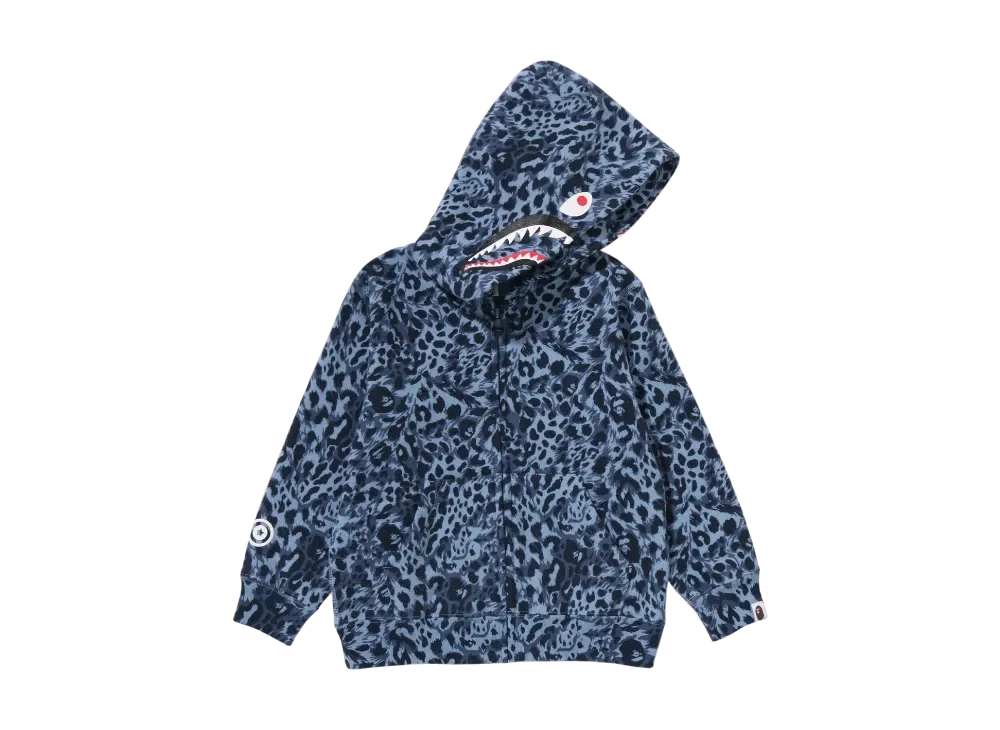 A BATHING APE Wild Leopard Pattern Shark Zip Hoodie "Navy"