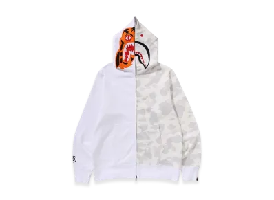 A BATHING APE Tiger Shark Full Zip Hoodie Mens "White"