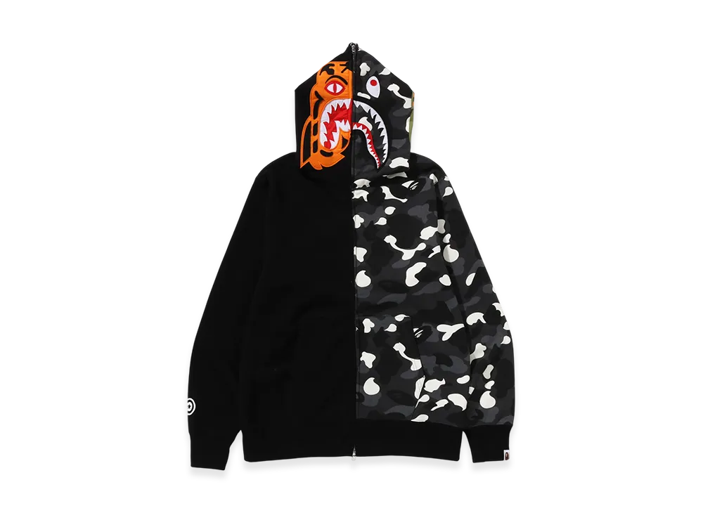 A BATHING APE Tiger Shark Full Zip Hoodie Mens "Black"