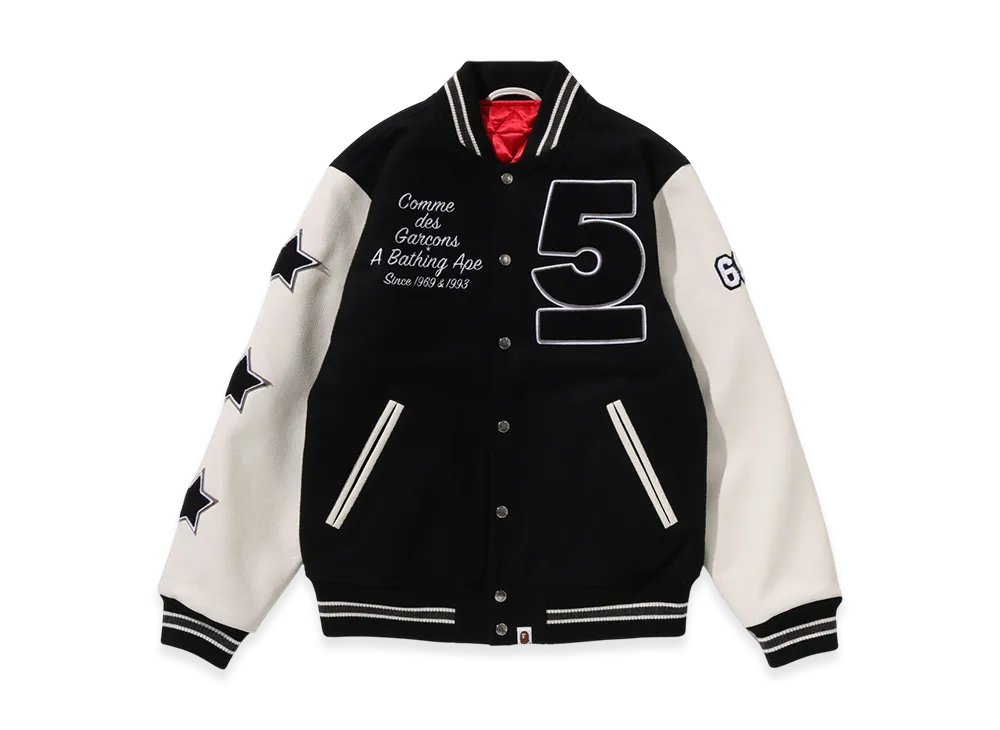 A BATHING APE x COMME des GARCONS OSAKA Varsity Jacket "Black"