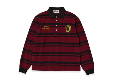 A BATHING APE x MOUSSY Striped Rugby L/S Shirt "Dark Red"