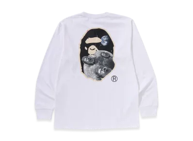 A BATHING APE Moon Ape Head Old Photo L/S Tee "White"
