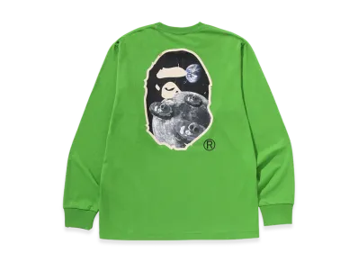 A BATHING APE Moon Ape Head Old Photo L/S Tee "Green"
