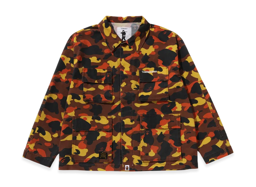 A BATHING APE 1St Camo Heavy Washed Multi Pocket Cargo LS Shirt "Orange"