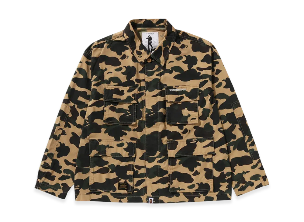 A BATHING APE 1St Camo Heavy Washed Multi Pocket Cargo LS Shirt "Yellow"
