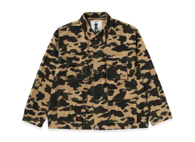 A BATHING APE 1St Camo Heavy Washed Multi Pocket Cargo LS Shirt "Yellow"