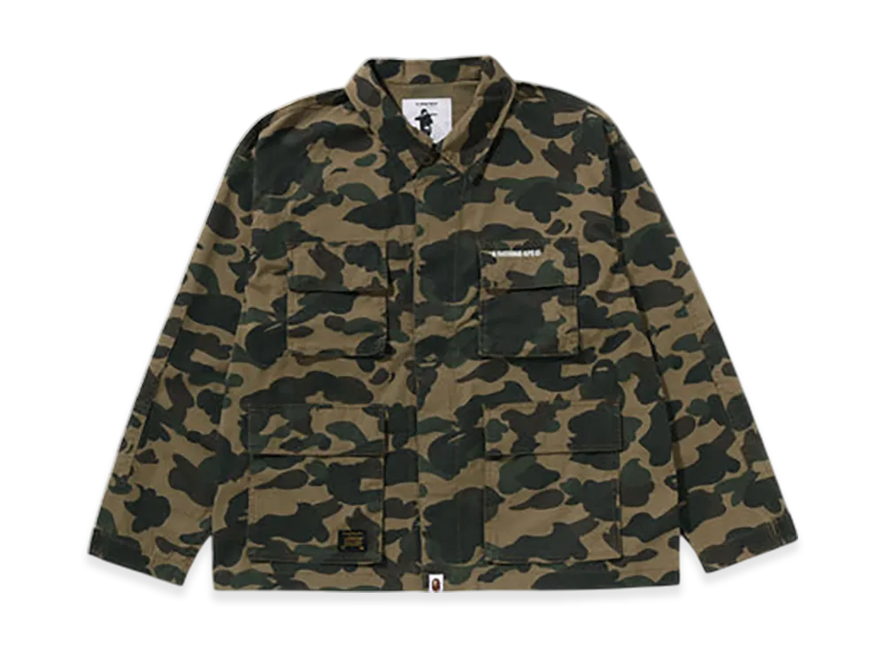 A BATHING APE 1St Camo Heavy Washed Multi Pocket Cargo LS Shirt "Green"