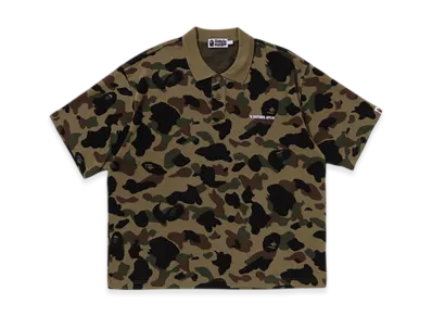 A BATHING APE 1St Camo Jacquard Logo Relaxed Fit Polo Shirt "Green"