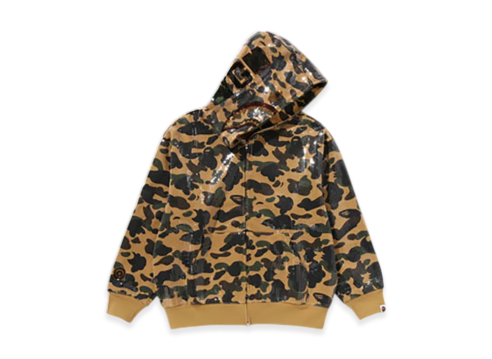 A BATHING APE 1St Camo Sequin Shark Relaxed Fit Full Zip Hoodie "Yellow"