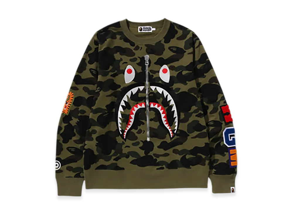A BATHING APE 1St Camo Shark Crewneck "Green"
