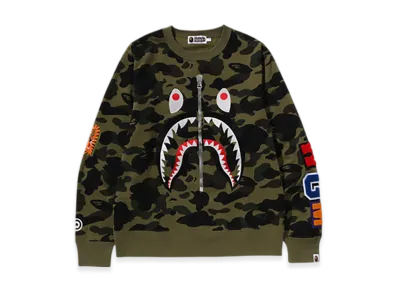 A BATHING APE 1St Camo Shark Crewneck "Green"