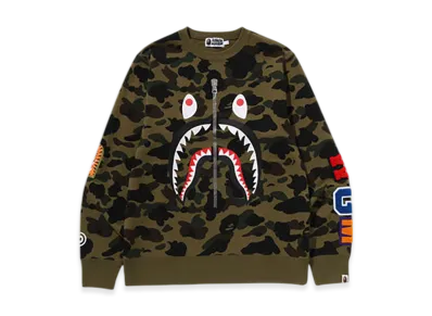 A BATHING APE 1St Camo Shark Crewneck Sweatshirt "Green"