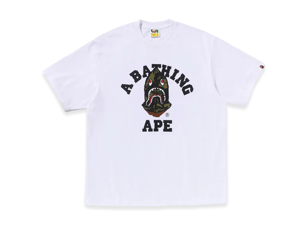 A BATHING APE 1St Camo Shark Seijin College Relaxed Fit Tee "White"