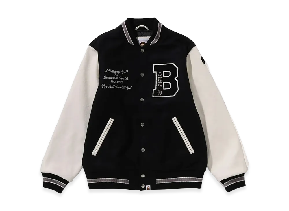 A BATHING APE Bape Embroidery Varsity Jacket "Black"