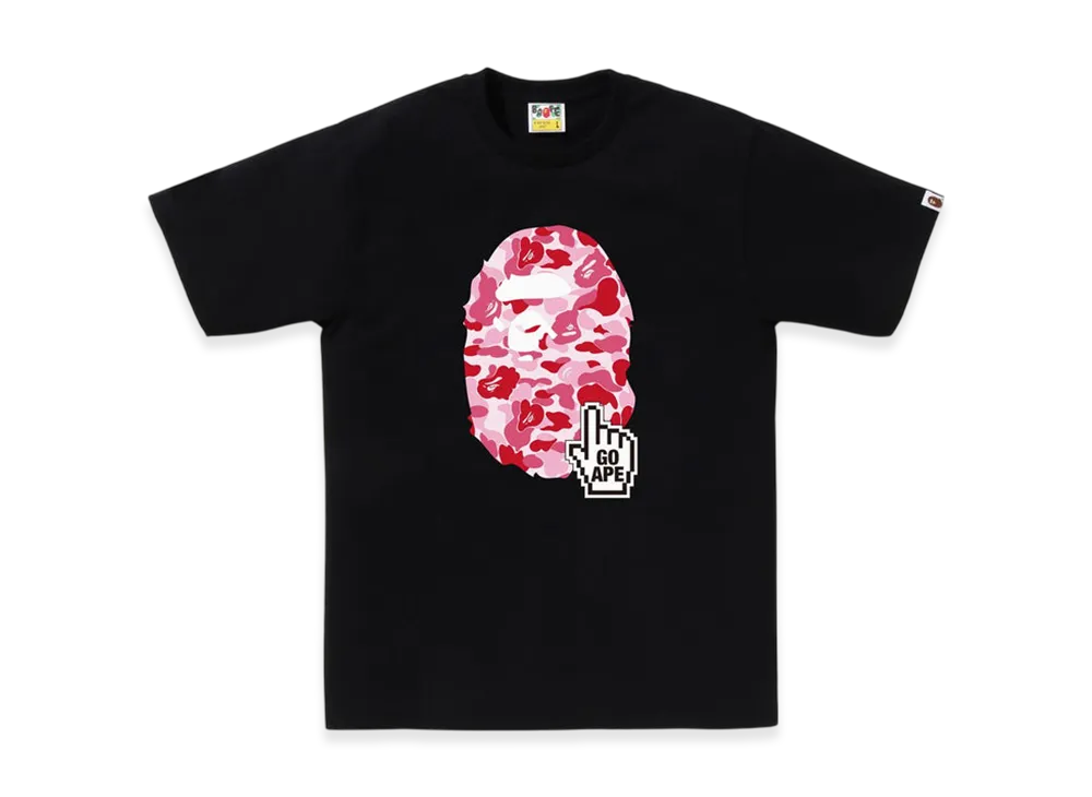 A BATHING APE ABC Camo Go Ape Pointer Ape Head Tee Bapec "Black/Pink"