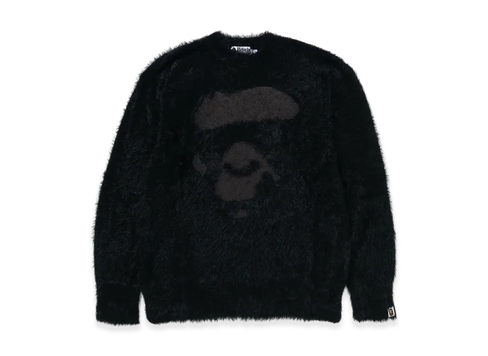 A BATHING APE Ape Face Shaggy Sweater "Black"