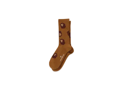 A BATHING APE Ape Head Pattern Socks "Brown"