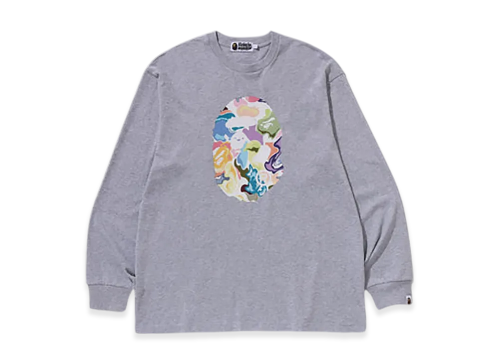 A BATHING APE Art Camo Ape Head Relaxed Fit LS Tee "Gray"
