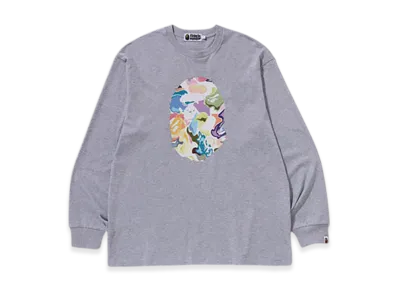 A BATHING APE Art Camo Ape Head Relaxed Fit LS Tee "Gray"