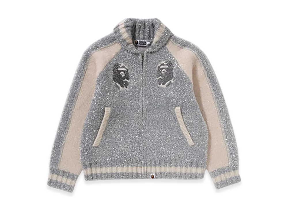 A BATHING APE Bape Logo Metallic Cowichan Knit "Silver"