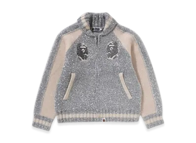A BATHING APE Bape Logo Metallic Cowichan Knit "Silver"