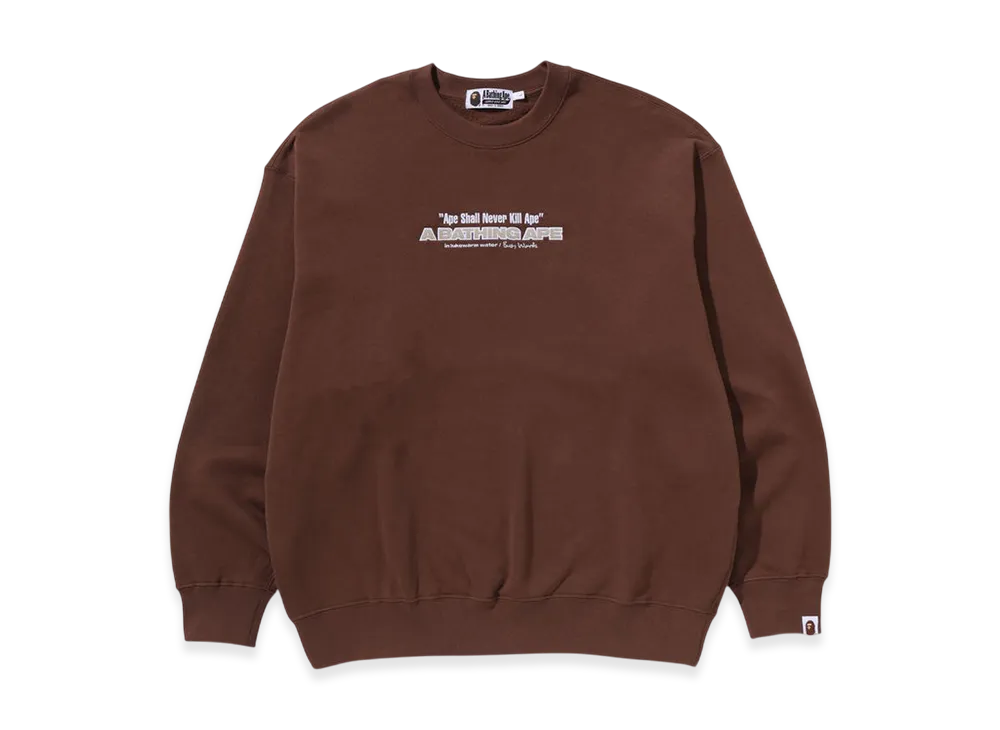 A BATHING APE Bape Slogan Relaxed Fit Crewneck Sweatshirt "Brown"