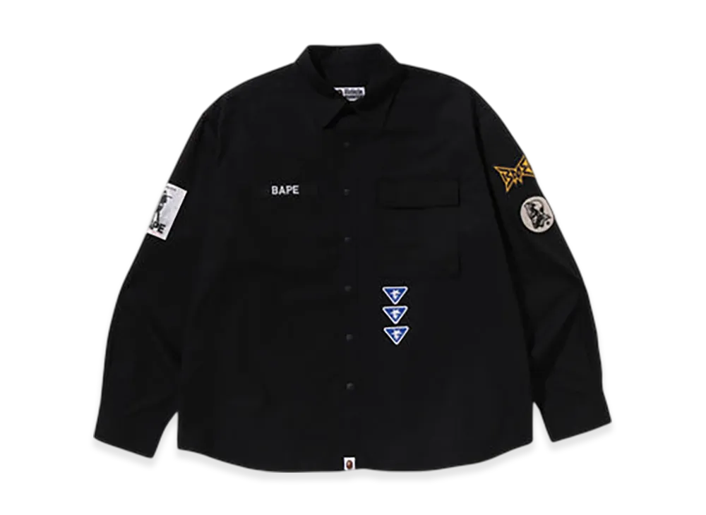 A BATHING APE Bathing Ape Logo Military LS Shirt "Black"
