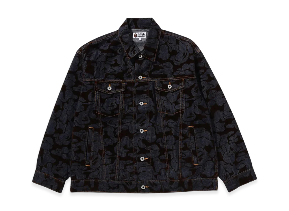 A BATHING APE Camo Flocked Denim Jacket "Indigo"