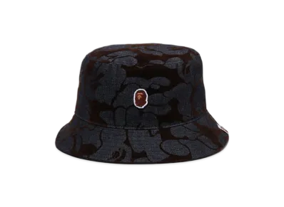 A BATHING APE Camo Flocked Denim One Point Bucket Hat "Indigo"
