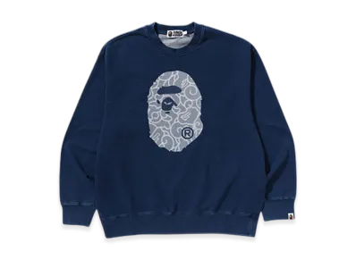 A BATHING APE Cloud Camo Ape Head Relaxed Fit Crewneck Sweatshirt "Navy"