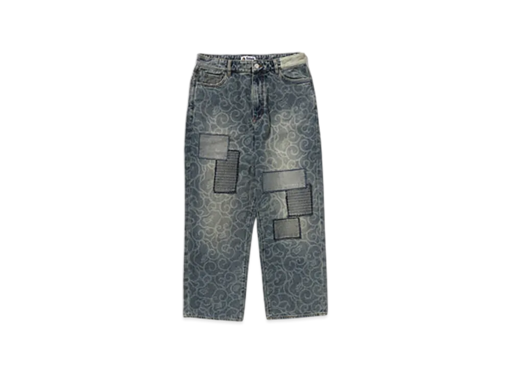 A BATHING APE Cloud Camo Jacquard Upcycled Relaxed Fit 13 Oz Denim Pants "Indigo"