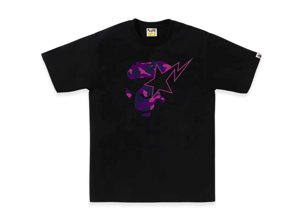 A BATHING APE Color Camo Ape Face Sta Tee "Black/Purple"
