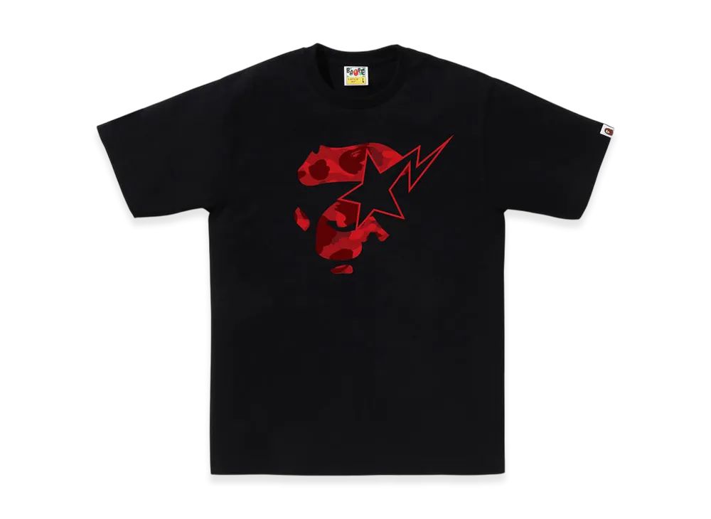 A BATHING APE Color Camo Ape Face Sta Tee "Black/Red"