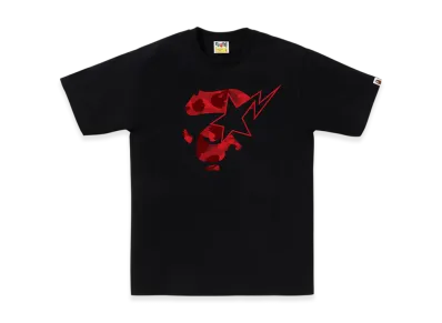A BATHING APE Color Camo Ape Face Sta Tee "Black/Red"