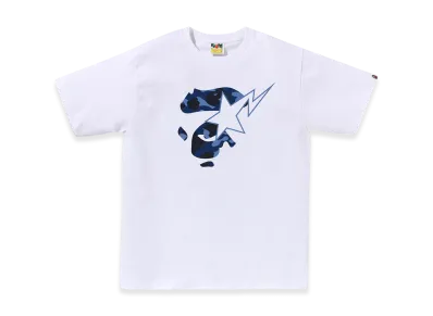 A BATHING APE Color Camo Ape Face Sta Tee "White/Navy"