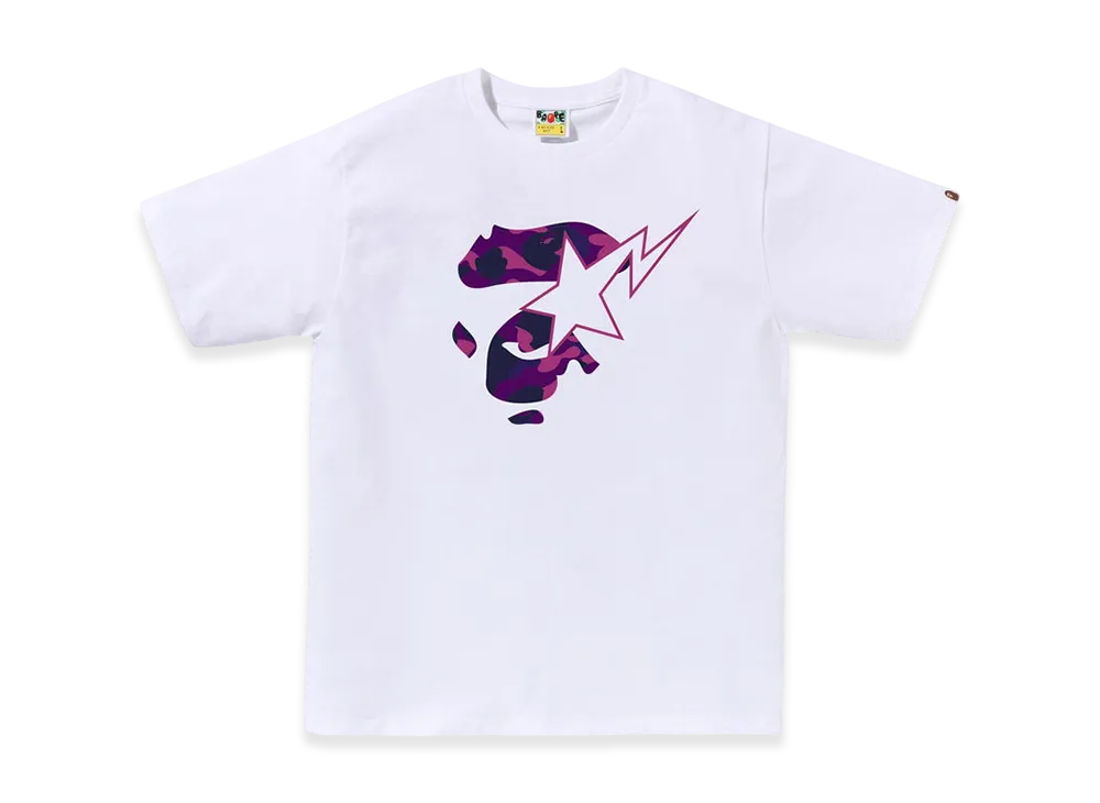 A BATHING APE Color Camo Ape Face Sta Tee "White/Purple"